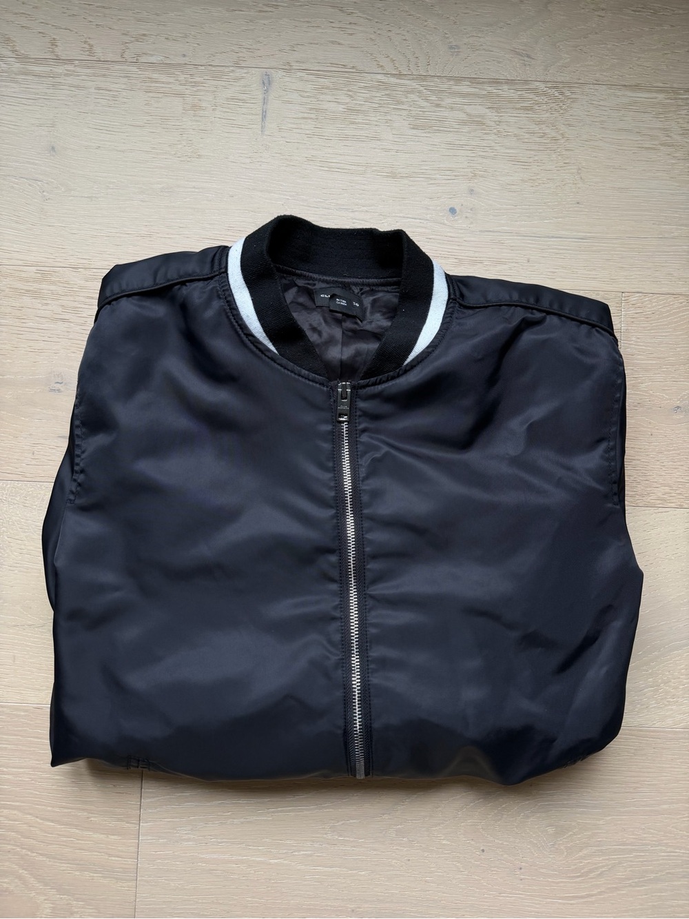 Club Monaco Black Nylon Bomber Jacket Striped Trim